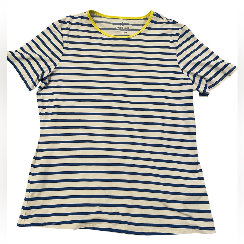 Lands’ End Women’s Blue and White Striped Shirt Size Small